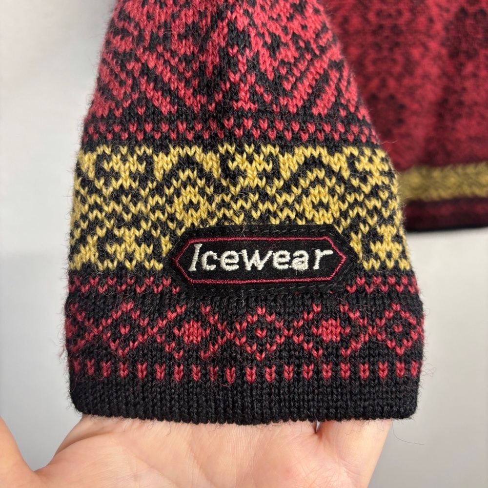 Icewear 100% Wool Knit Nordic Fair Isle Cardigan Sweater Red Black L Snowflake - Picture 3 of 7
